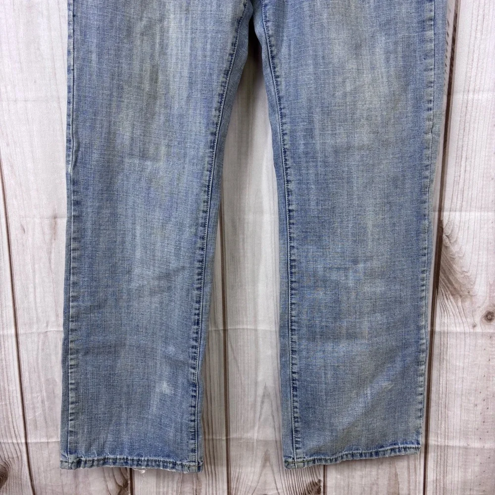 Flypaper Jeans Mens Light Wash Straight Leg Embroidered Skater Blue Size 32x34